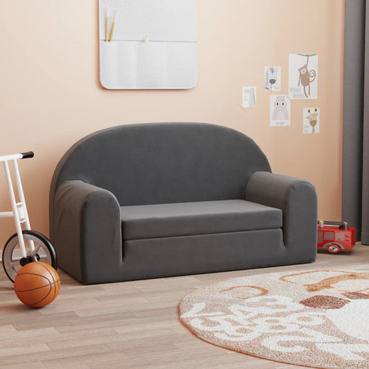 Kinderslaapbank 2-zits zacht pluche antracietkleurig is nu te koop bij PeponiXL, paradijselijk wonen!