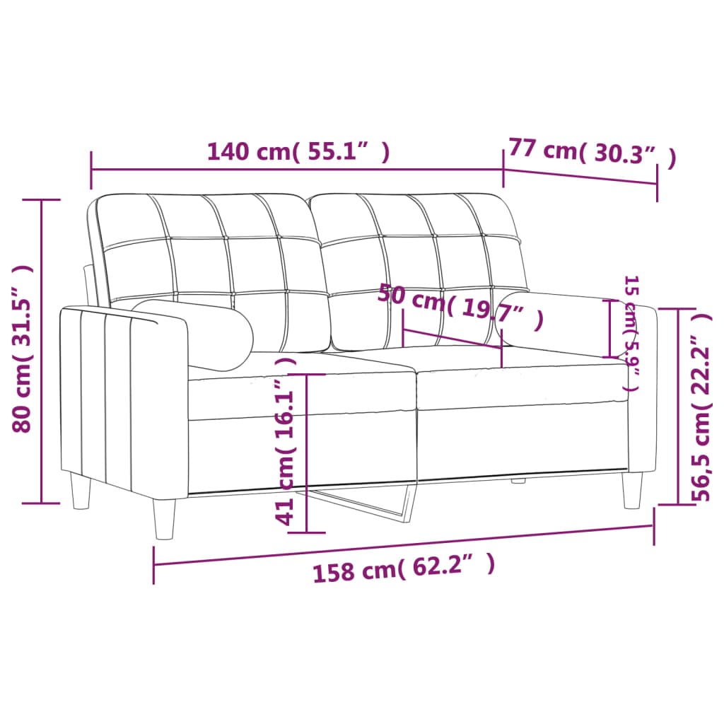Tweezitsbank met sierkussens 140 cm stof crèmekleurig is nu te koop bij PeponiXL, paradijselijk wonen!