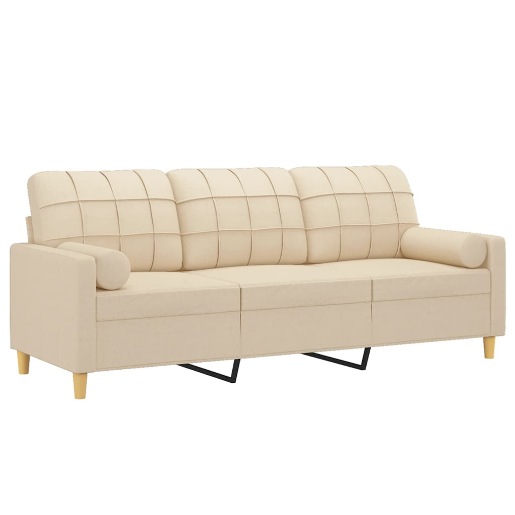 Driezitsbank met sierkussens 180 cm stof crèmekleurig is nu te koop bij PeponiXL, paradijselijk wonen!