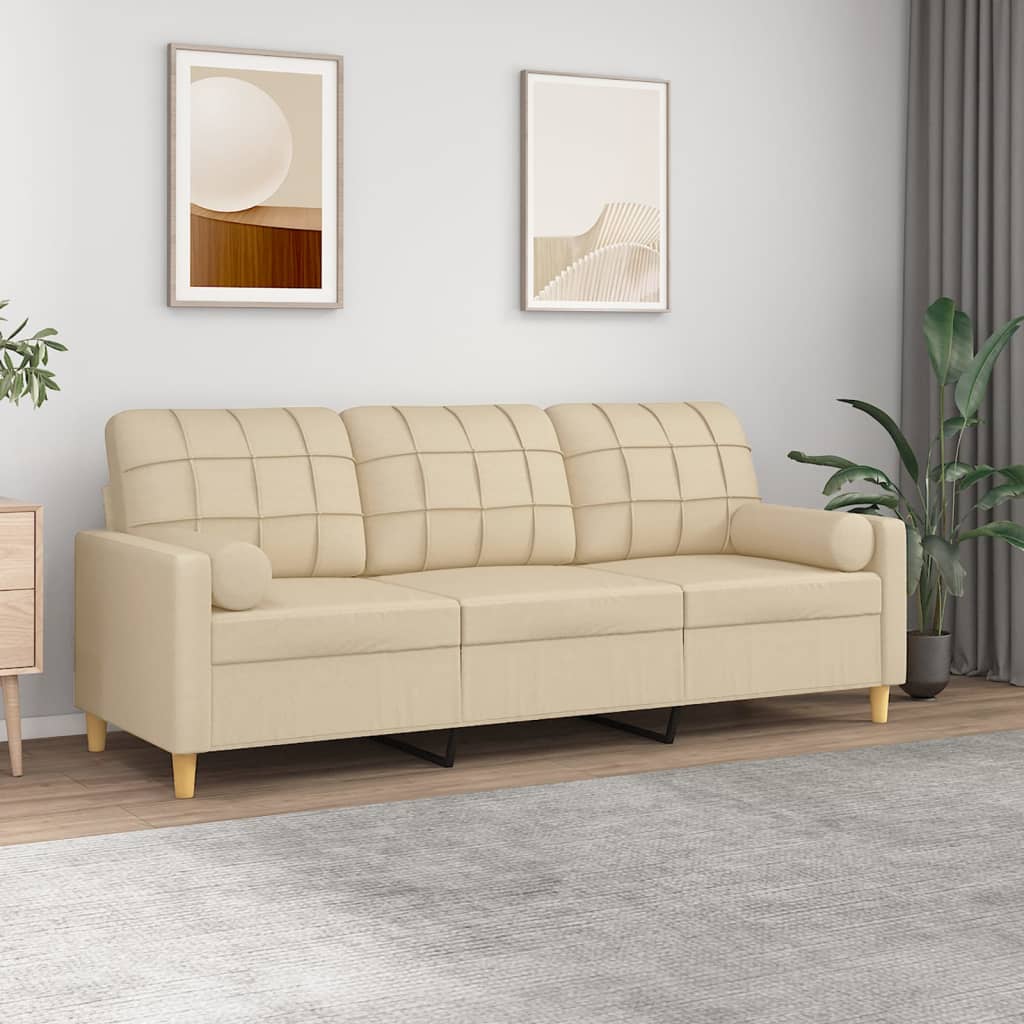 Driezitsbank met sierkussens 180 cm stof crèmekleurig is nu te koop bij PeponiXL, paradijselijk wonen!