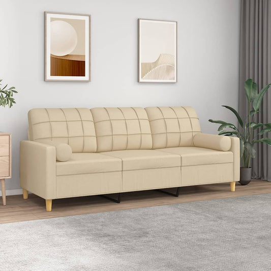 Driezitsbank met sierkussens 180 cm stof crèmekleurig is nu te koop bij PeponiXL, paradijselijk wonen!