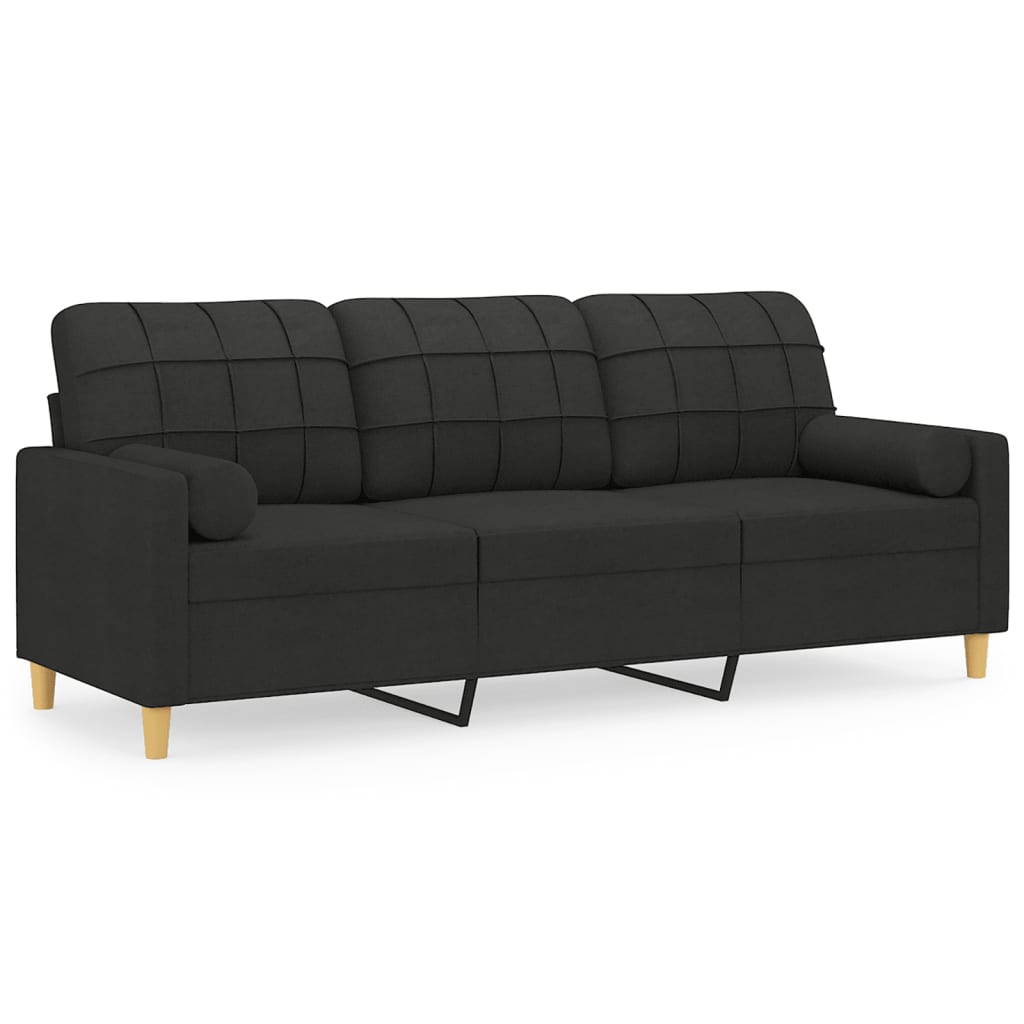 Driezitsbank met sierkussens 180 cm stof zwart is nu te koop bij PeponiXL, paradijselijk wonen!