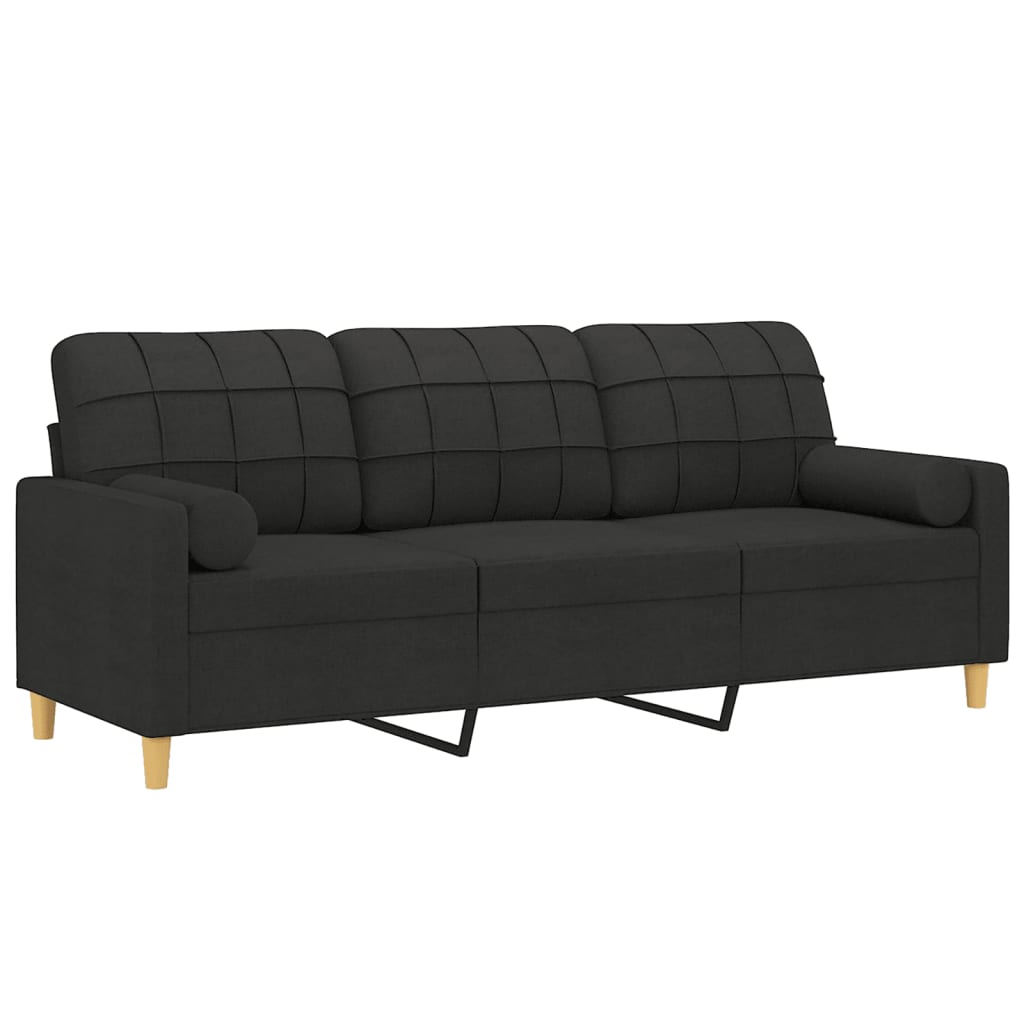 Driezitsbank met sierkussens 180 cm stof zwart is nu te koop bij PeponiXL, paradijselijk wonen!