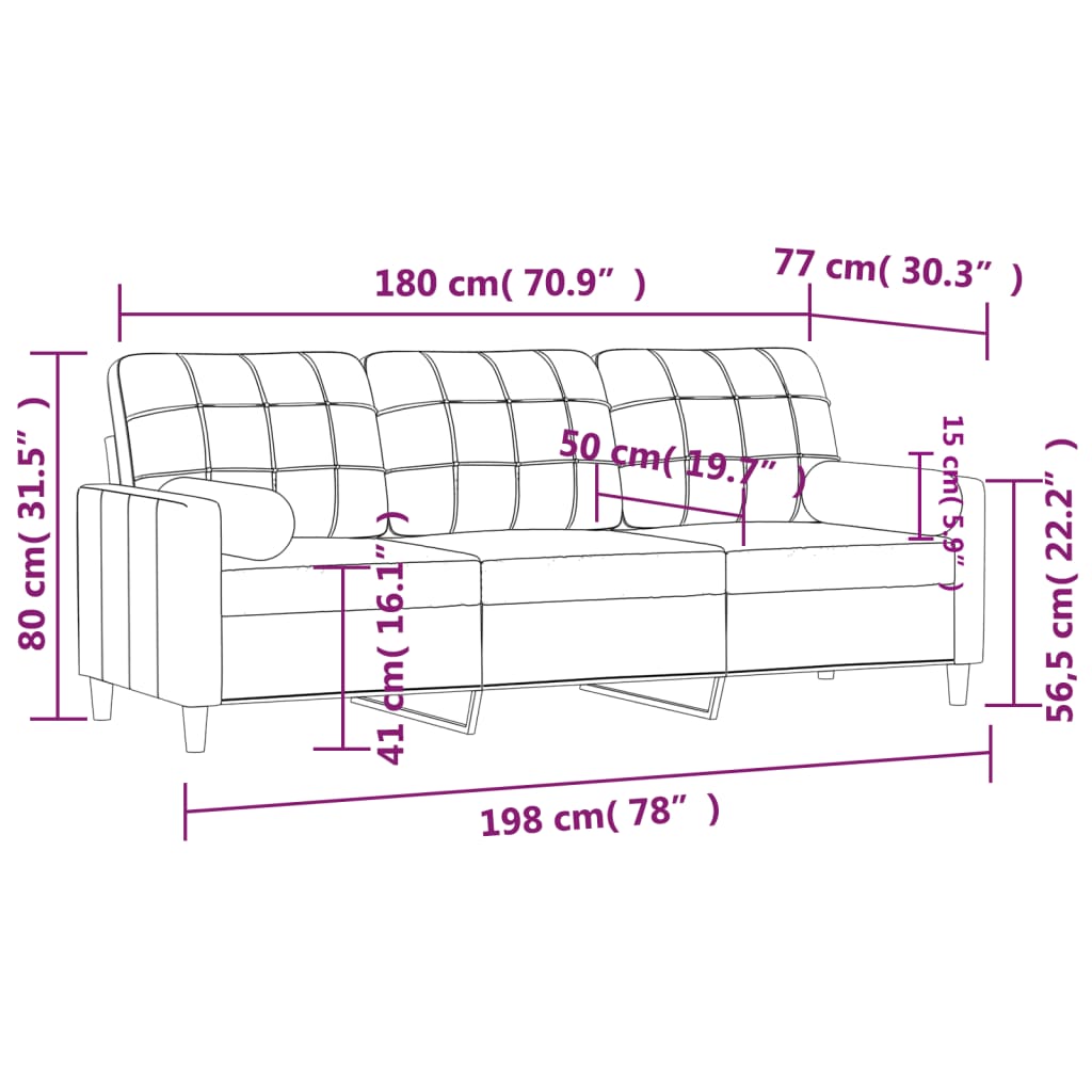 Driezitsbank met sierkussens 180 cm stof zwart is nu te koop bij PeponiXL, paradijselijk wonen!