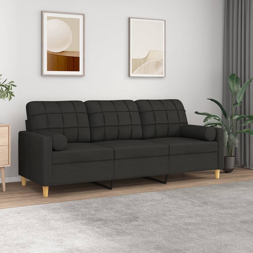 Driezitsbank met sierkussens 180 cm stof zwart is nu te koop bij PeponiXL, paradijselijk wonen!