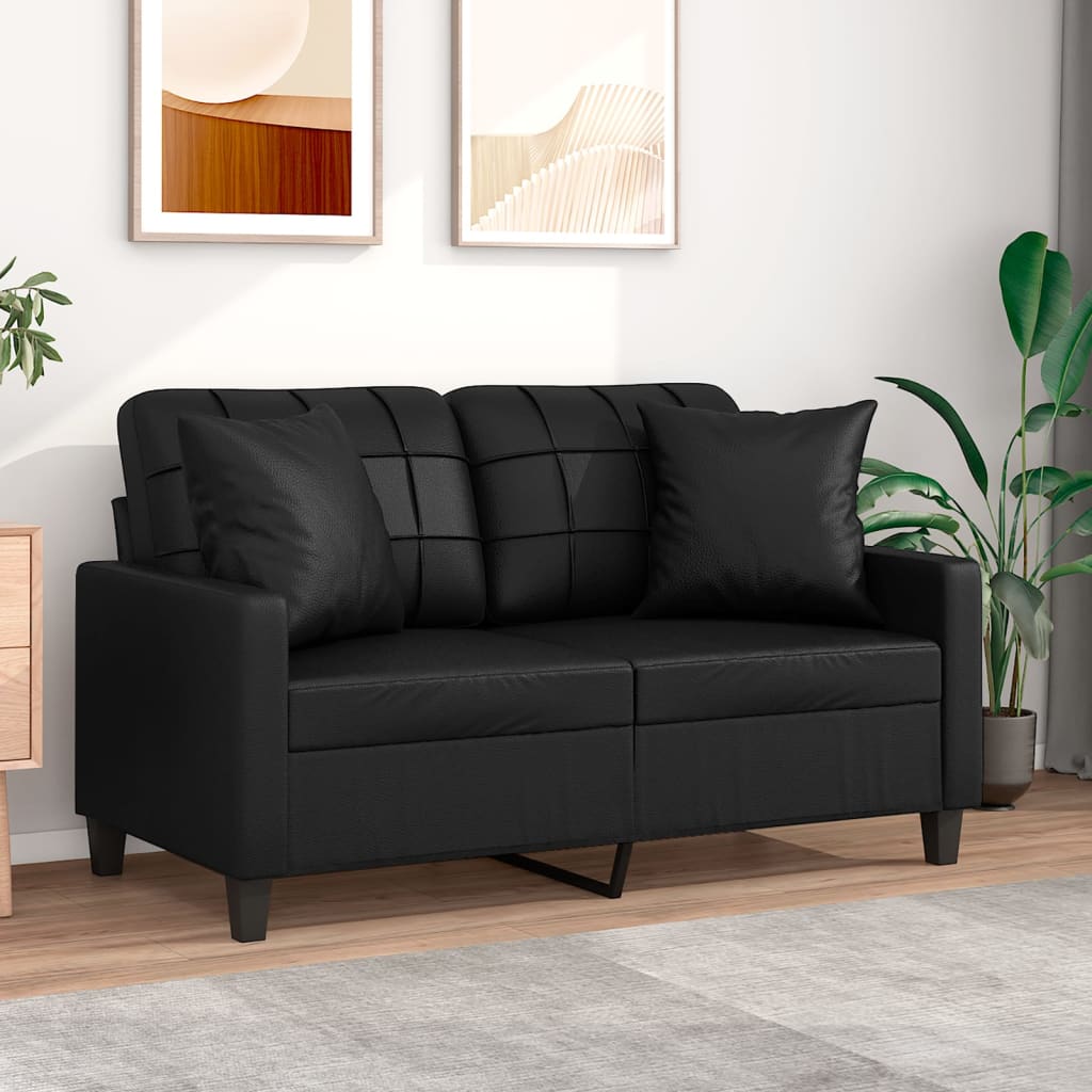 Tweezitsbank met sierkussens 120 cm kunstleer zwart is nu te koop bij PeponiXL, paradijselijk wonen!