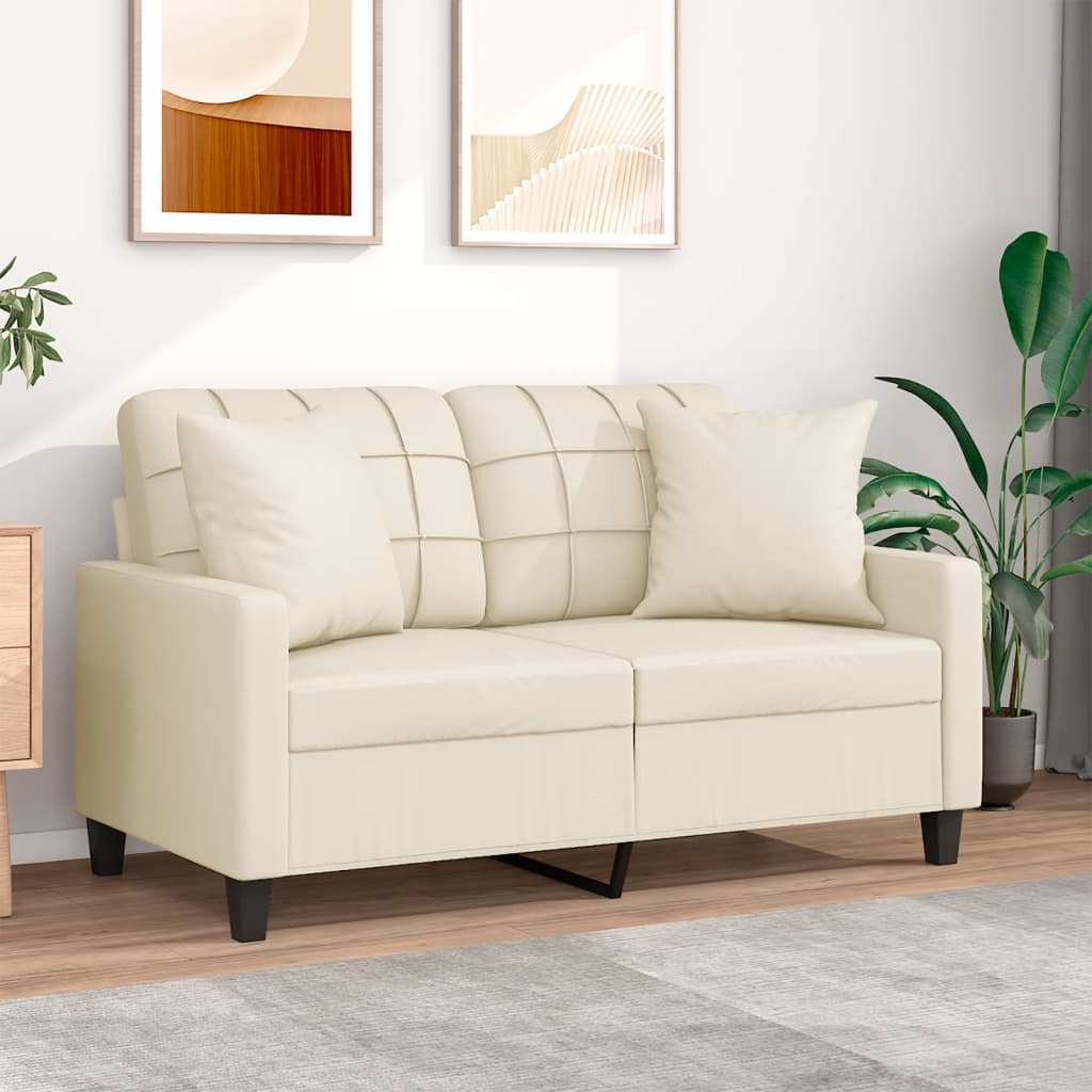 Tweezitsbank met sierkussens 120 cm kunstleer crèmekleurig is nu te koop bij PeponiXL, paradijselijk wonen!