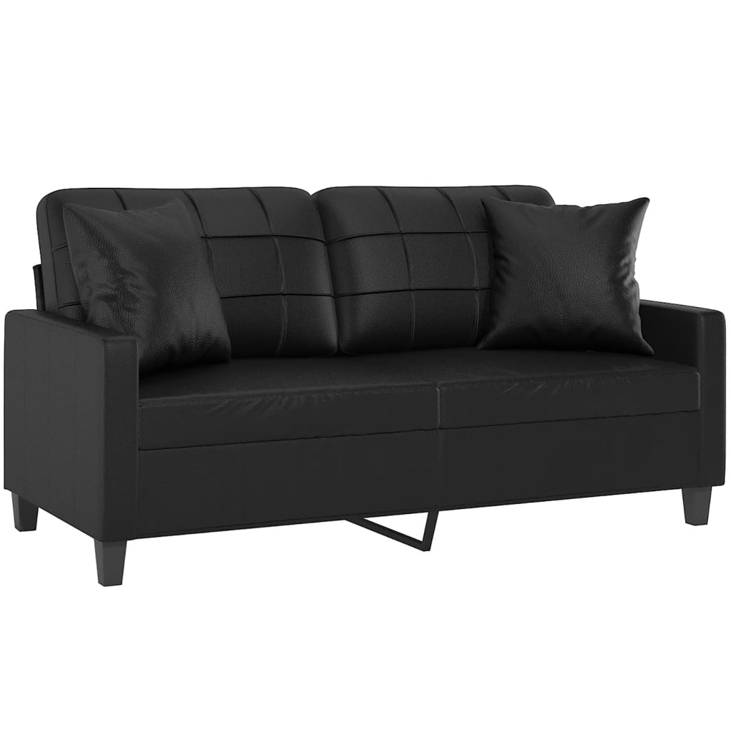 Tweezitsbank met sierkussens 140 cm kunstleer zwart is nu te koop bij PeponiXL, paradijselijk wonen!
