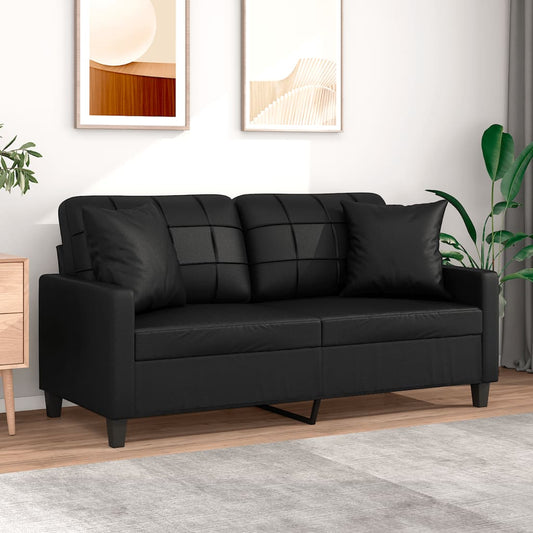 Tweezitsbank met sierkussens 140 cm kunstleer zwart is nu te koop bij PeponiXL, paradijselijk wonen!