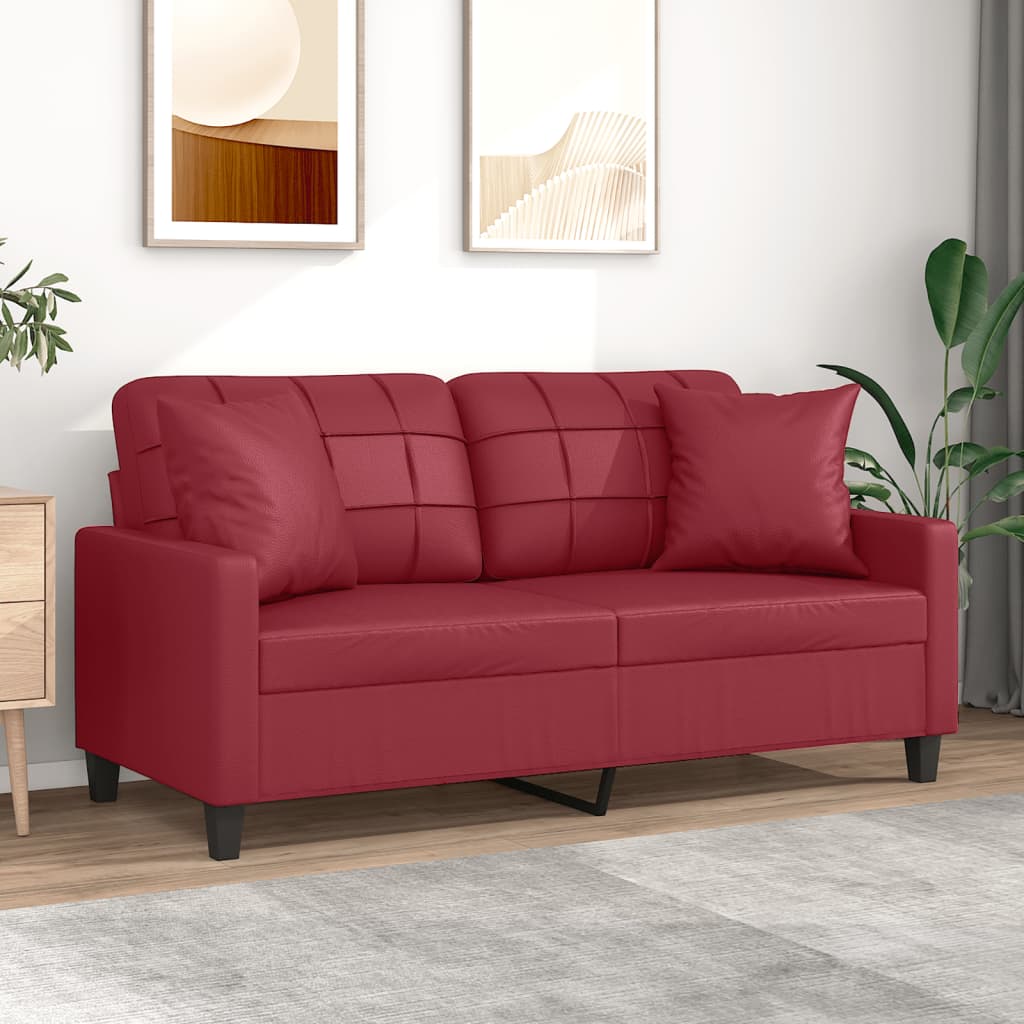 Tweezitsbank met sierkussens 140 cm kunstleer wijnrood is nu te koop bij PeponiXL, paradijselijk wonen!