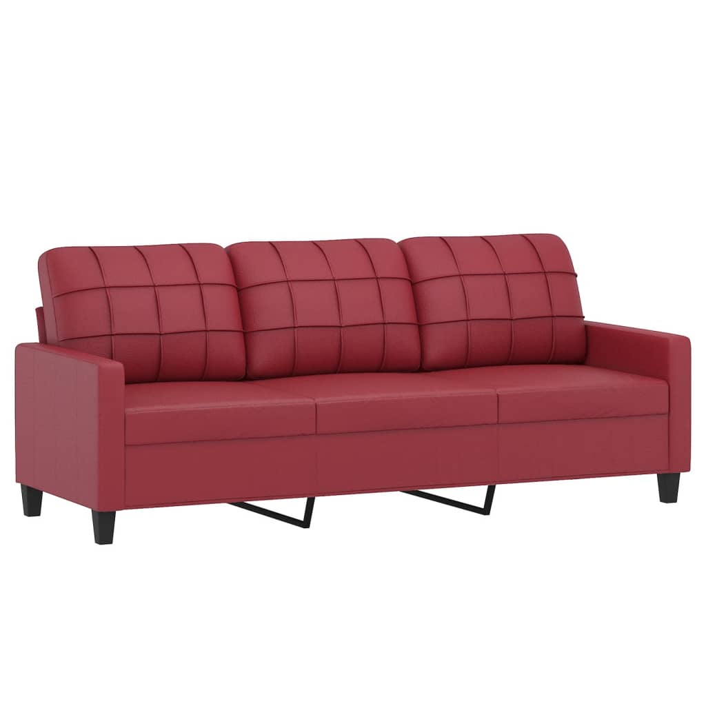 Driezitsbank met sierkussens 180 cm kunstleer wijnrood is nu te koop bij PeponiXL, paradijselijk wonen!