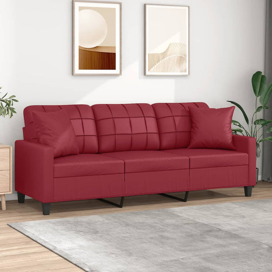 Driezitsbank met sierkussens 180 cm kunstleer wijnrood is nu te koop bij PeponiXL, paradijselijk wonen!