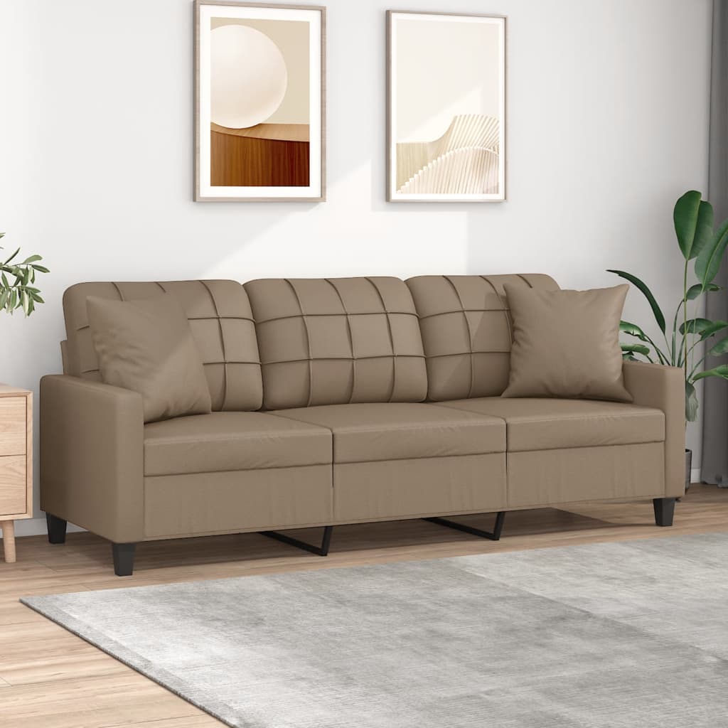 Driezitsbank met sierkussens 180 cm kunstleer cappuccinokleurig is nu te koop bij PeponiXL, paradijselijk wonen!
