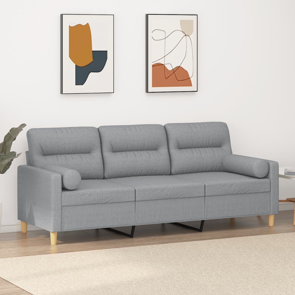 Driezitsbank met sierkussens 180 cm stof lichtgrijs is nu te koop bij PeponiXL, paradijselijk wonen!
