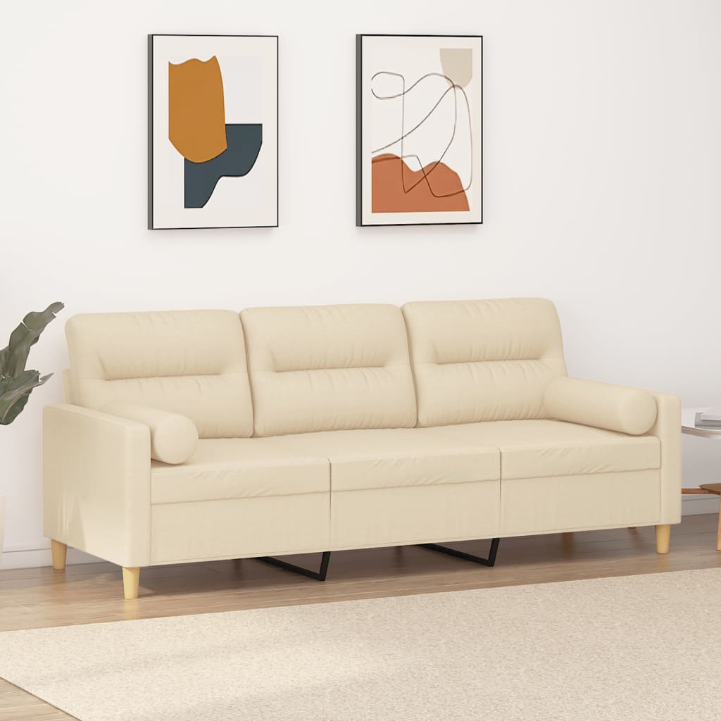 Driezitsbank met sierkussens 180 cm stof crèmekleurig is nu te koop bij PeponiXL, paradijselijk wonen!