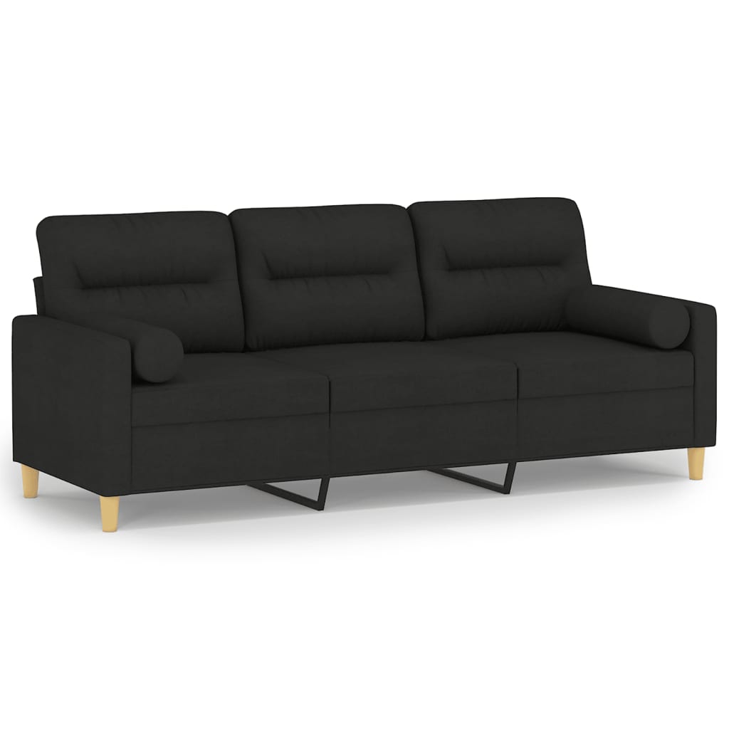 Driezitsbank met sierkussens 180 cm stof zwart is nu te koop bij PeponiXL, paradijselijk wonen!