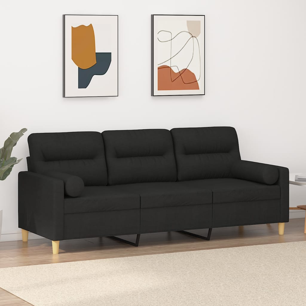 Driezitsbank met sierkussens 180 cm stof zwart is nu te koop bij PeponiXL, paradijselijk wonen!
