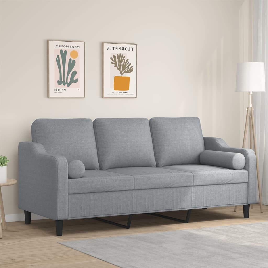 Driezitsbank met sierkussens 180 cm stof lichtgrijs is nu te koop bij PeponiXL, paradijselijk wonen!