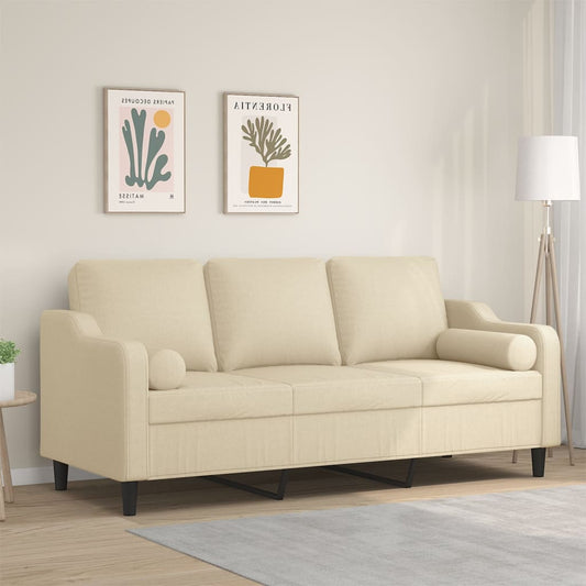 Driezitsbank met sierkussens 180 cm stof crèmekleurig is nu te koop bij PeponiXL, paradijselijk wonen!