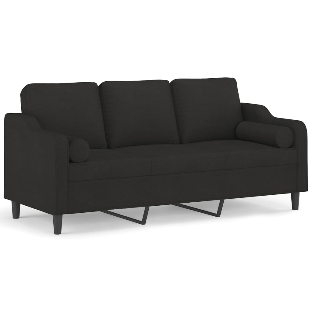 Driezitsbank met sierkussens 180 cm stof zwart is nu te koop bij PeponiXL, paradijselijk wonen!