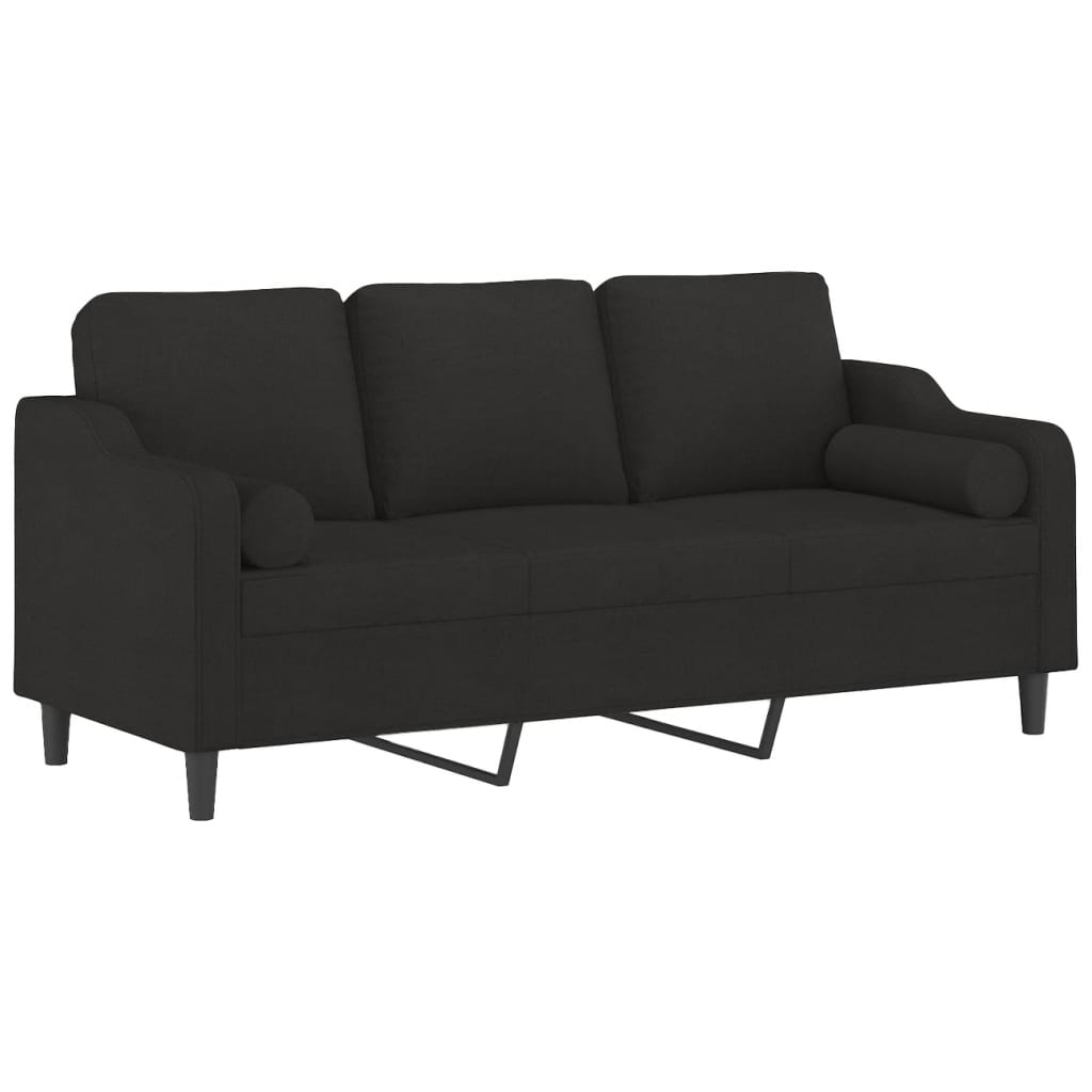 Driezitsbank met sierkussens 180 cm stof zwart is nu te koop bij PeponiXL, paradijselijk wonen!