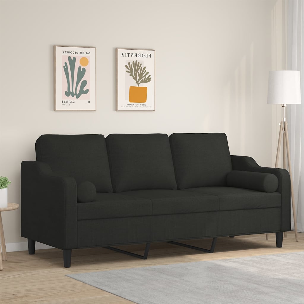 Driezitsbank met sierkussens 180 cm stof zwart is nu te koop bij PeponiXL, paradijselijk wonen!