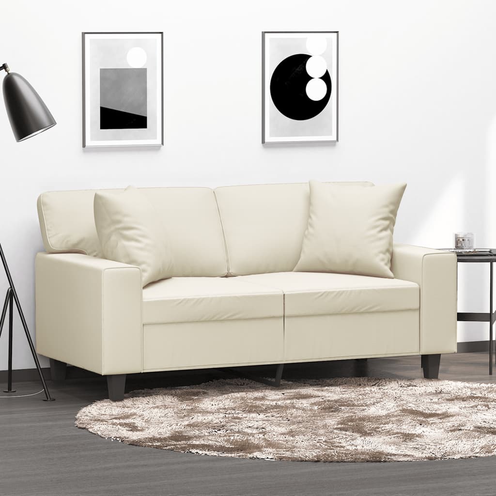Tweezitsbank met sierkussens 120 cm kunstleer crèmekleurig is nu te koop bij PeponiXL, paradijselijk wonen!