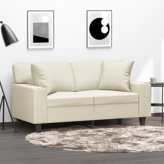 Tweezitsbank met sierkussens 120 cm kunstleer crèmekleurig is nu te koop bij PeponiXL, paradijselijk wonen!