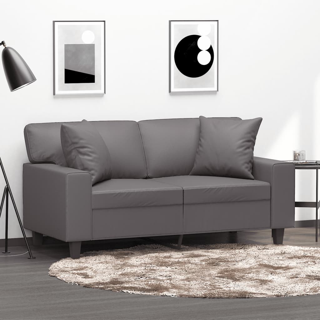 Tweezitsbank met sierkussens 120 cm kunstleer grijs is nu te koop bij PeponiXL, paradijselijk wonen!