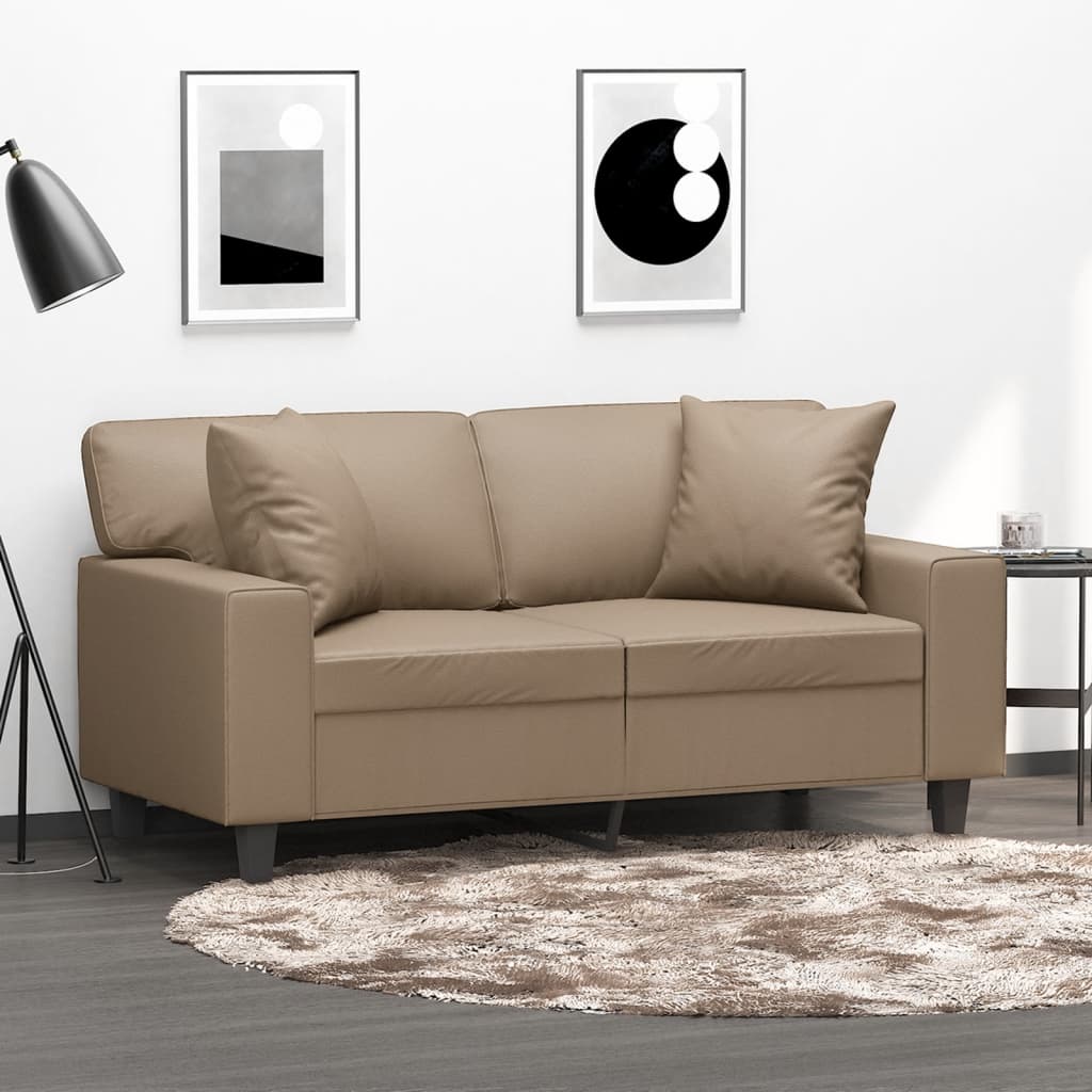 Tweezitsbank met sierkussens 120 cm kunstleer cappuccinokleurig is nu te koop bij PeponiXL, paradijselijk wonen!