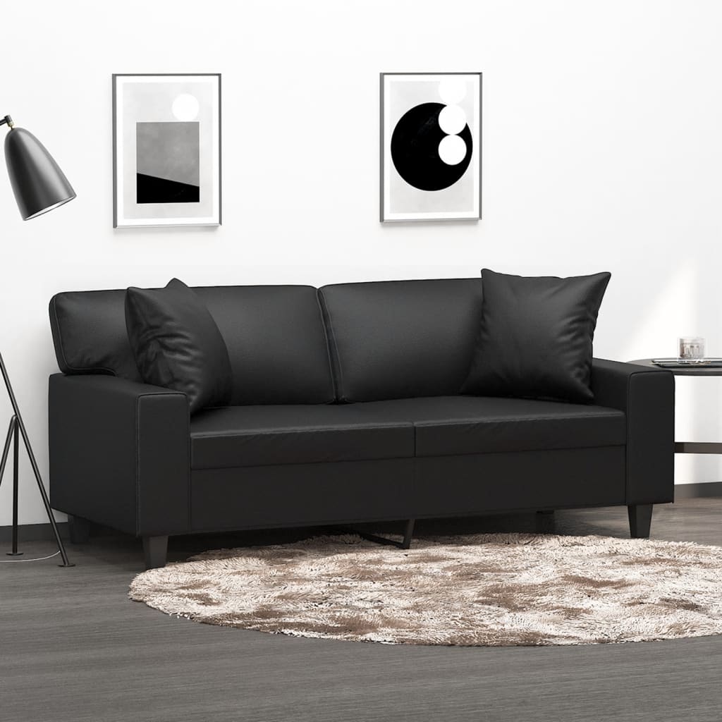 Tweezitsbank met sierkussens 140 cm kunstleer zwart is nu te koop bij PeponiXL, paradijselijk wonen!