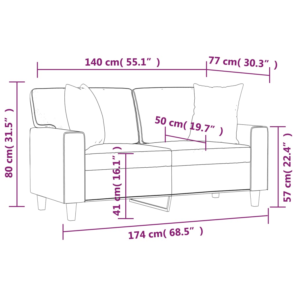 Tweezitsbank met sierkussens 140 cm kunstleer cappuccinokleurig is nu te koop bij PeponiXL, paradijselijk wonen!