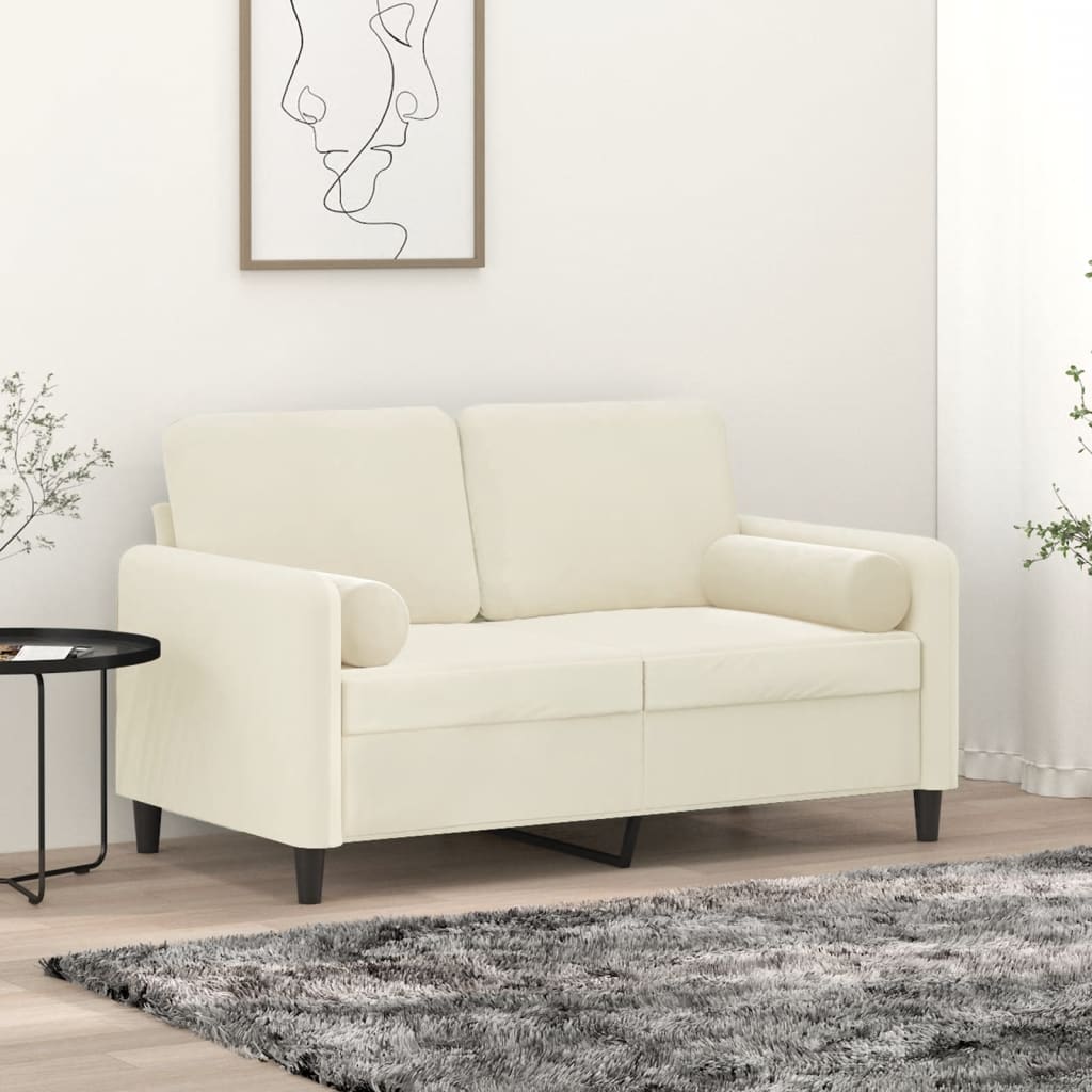 Tweezitsbank met sierkussens 120 cm fluweel crèmekleurig is nu te koop bij PeponiXL, paradijselijk wonen!