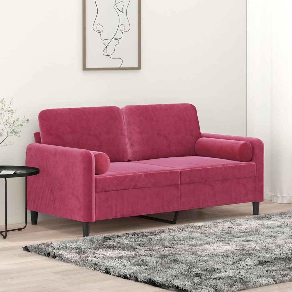 Tweezitsbank met sierkussens 140 cm fluweel wijnrood is nu te koop bij PeponiXL, paradijselijk wonen!
