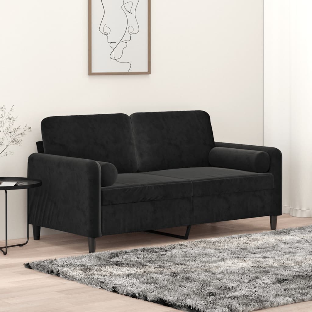 Tweezitsbank met sierkussens 140 cm fluweel zwart is nu te koop bij PeponiXL, paradijselijk wonen!