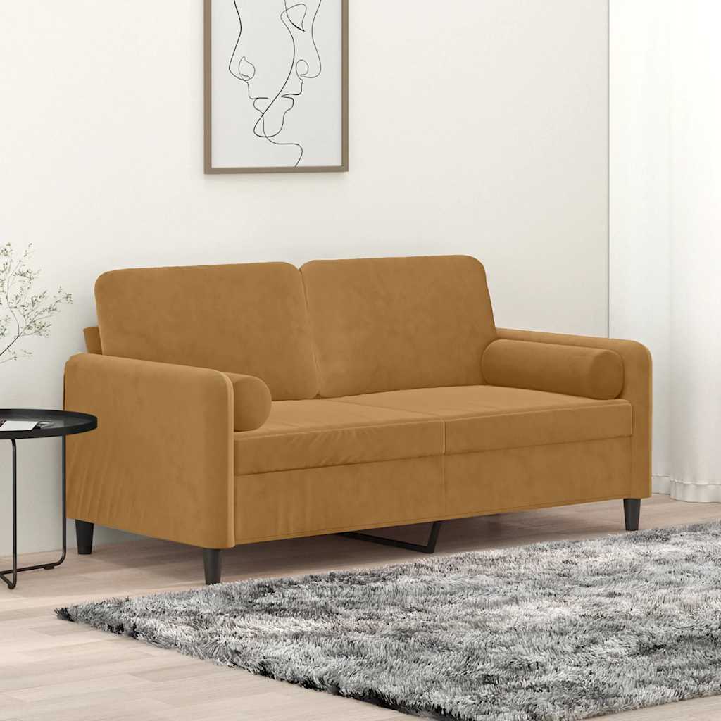 Tweezitsbank met sierkussens 140 cm fluweel bruin is nu te koop bij PeponiXL, paradijselijk wonen!