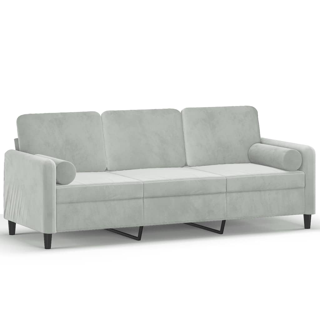 Driezitsbank met sierkussens 180 cm fluweel lichtgrijs is nu te koop bij PeponiXL, paradijselijk wonen!