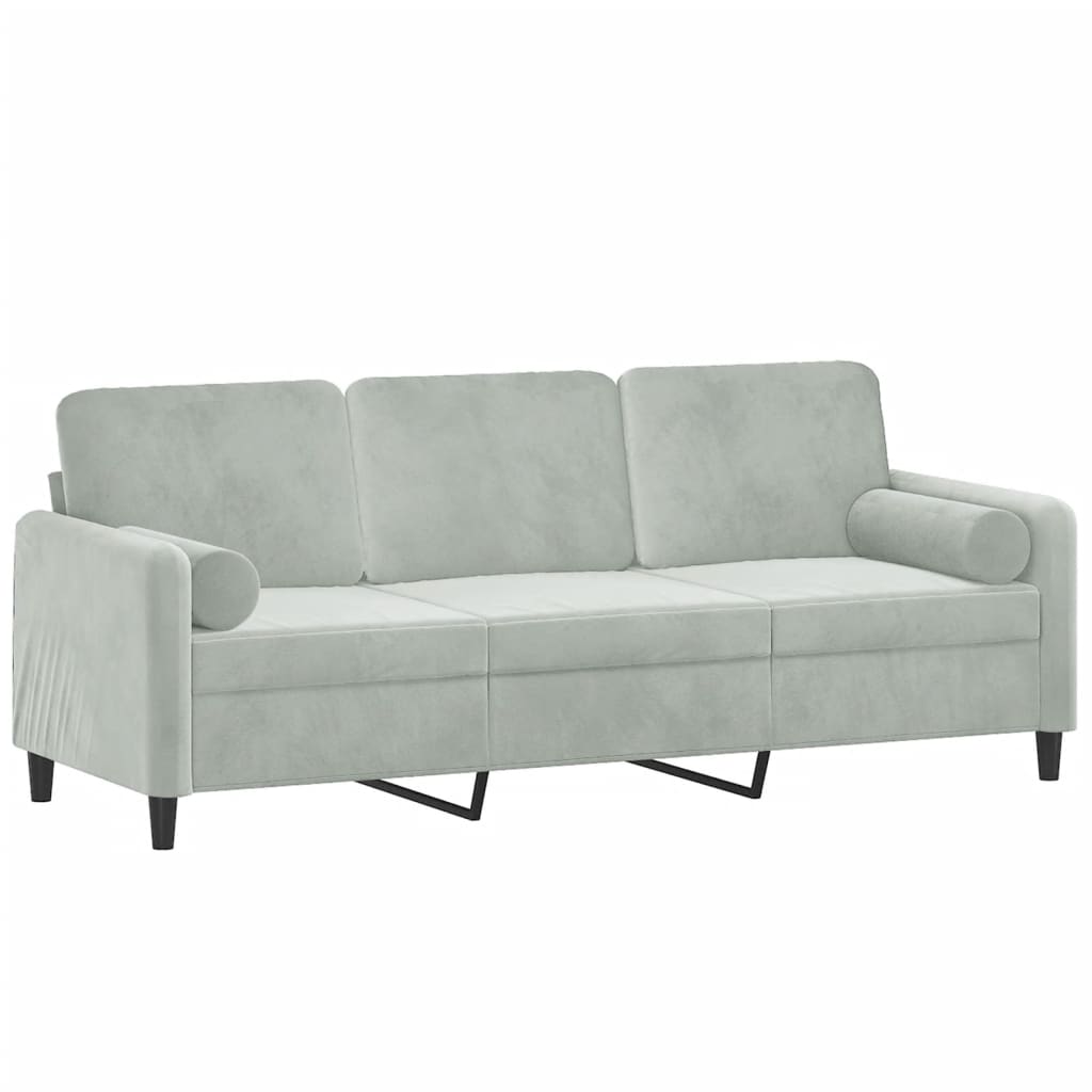 Driezitsbank met sierkussens 180 cm fluweel lichtgrijs is nu te koop bij PeponiXL, paradijselijk wonen!