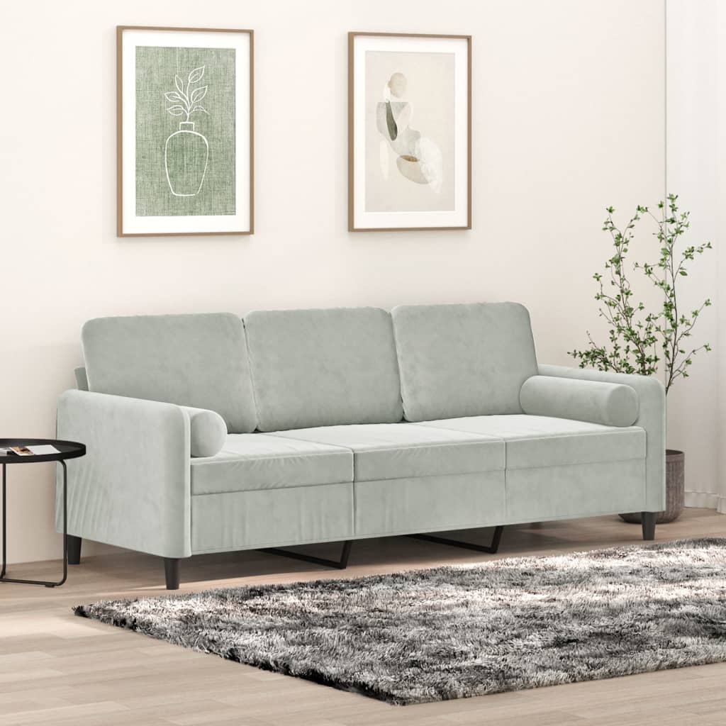 Driezitsbank met sierkussens 180 cm fluweel lichtgrijs is nu te koop bij PeponiXL, paradijselijk wonen!