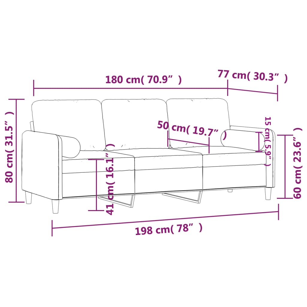 Driezitsbank met sierkussens 180 cm fluweel roze is nu te koop bij PeponiXL, paradijselijk wonen!