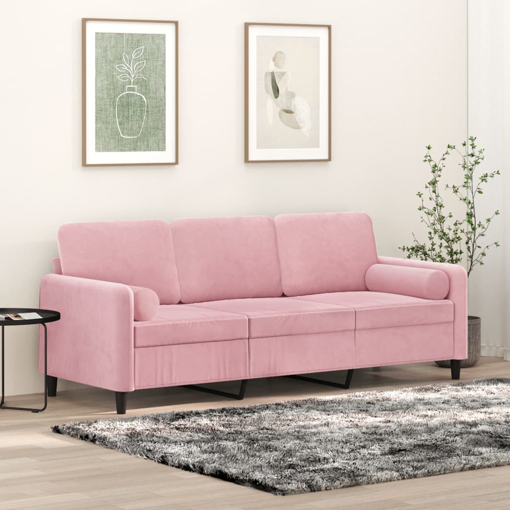 Driezitsbank met sierkussens 180 cm fluweel roze is nu te koop bij PeponiXL, paradijselijk wonen!
