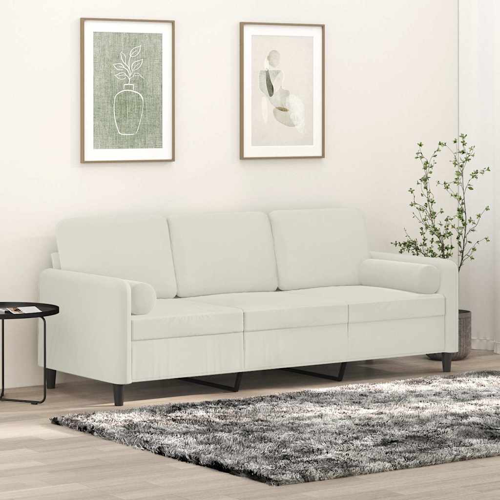 Driezitsbank met sierkussens 180 cm fluweel crèmekleurig is nu te koop bij PeponiXL, paradijselijk wonen!