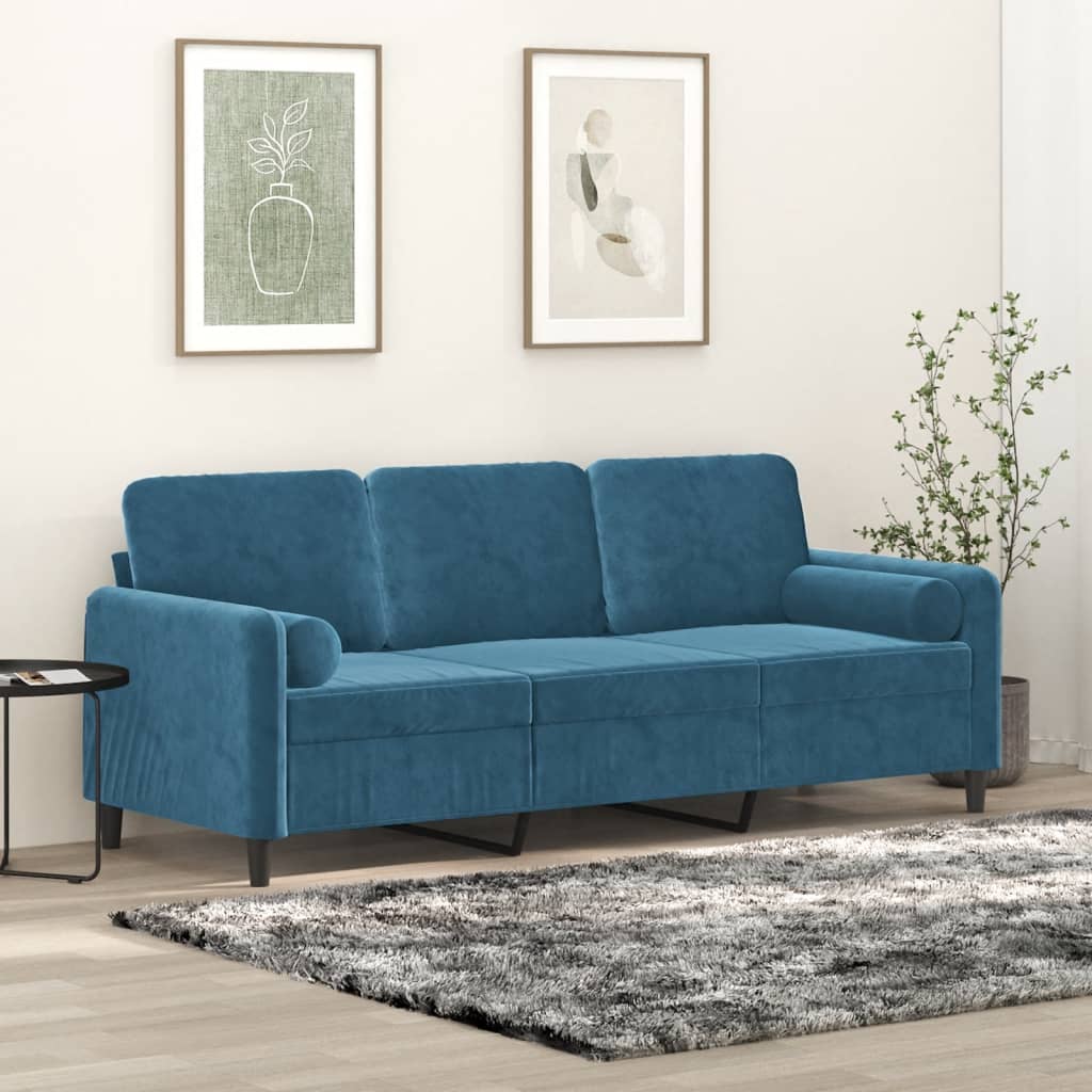 Driezitsbank met sierkussens 180 cm fluweel blauw is nu te koop bij PeponiXL, paradijselijk wonen!