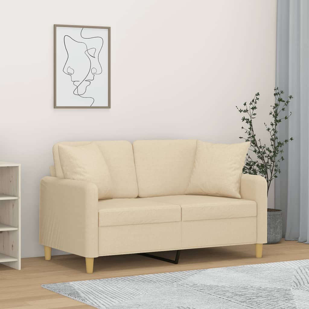 Tweezitsbank met sierkussens 120 cm stof crèmekleurig is nu te koop bij PeponiXL, paradijselijk wonen!