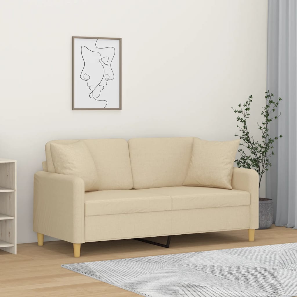 Tweezitsbank met sierkussens 140 cm stof crèmekleurig is nu te koop bij PeponiXL, paradijselijk wonen!