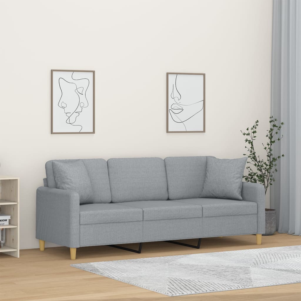 Driezitsbank met sierkussens 180 cm stof lichtgrijs is nu te koop bij PeponiXL, paradijselijk wonen!