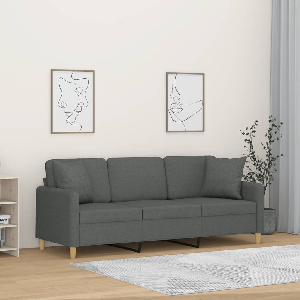 Driezitsbank met sierkussens 180 cm stof donkergrijs is nu te koop bij PeponiXL, paradijselijk wonen!