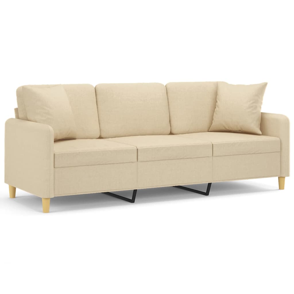 Driezitsbank met sierkussens 180 cm stof crèmekleurig is nu te koop bij PeponiXL, paradijselijk wonen!