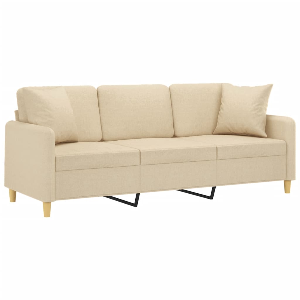 Driezitsbank met sierkussens 180 cm stof crèmekleurig is nu te koop bij PeponiXL, paradijselijk wonen!