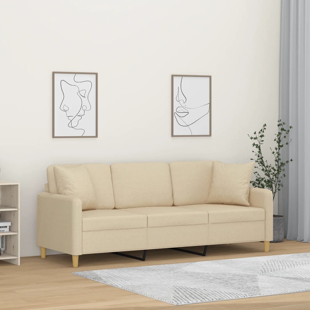 Driezitsbank met sierkussens 180 cm stof crèmekleurig is nu te koop bij PeponiXL, paradijselijk wonen!